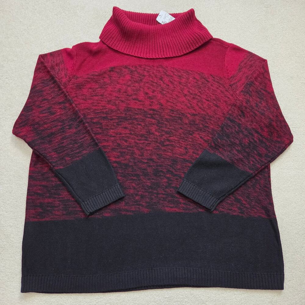 NWT CJ Banks 3X (24/26W) Turtleneck/Cowl Pullover Sweater Maroon Black Ombre